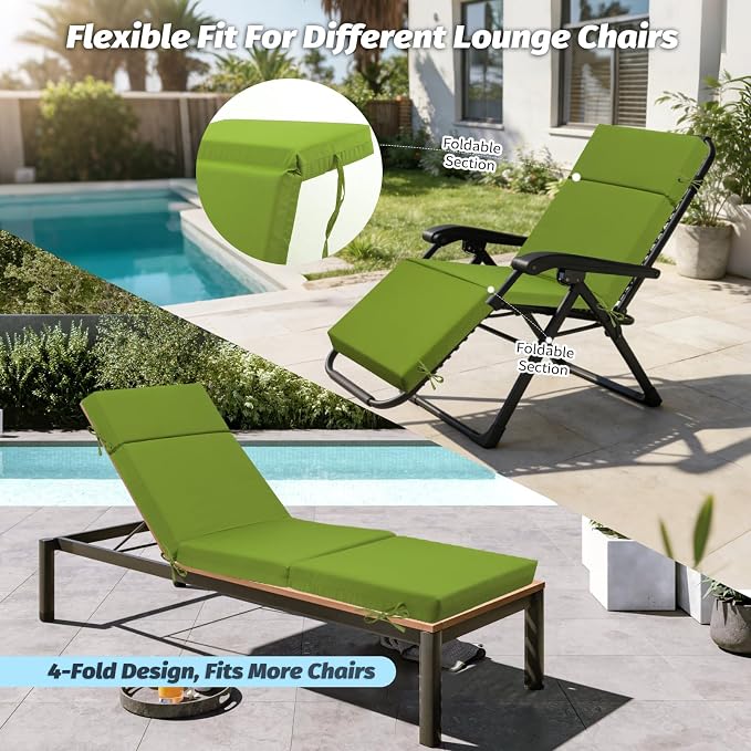 Outdoor Chaise Lounge Cushion 72" x 21" x 3", 4-Section Folding Patio Lounge - Image 6