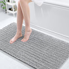 Arotive Luxury Chenille Bathroom Rug Mat, Extra Soft Thick Absorbent Shaggy Bath Rugs, Non-Slip Machine Wash Dry, Plush Bath Mats for Bathroom, Shower and Tub, 60x24, Light Grey