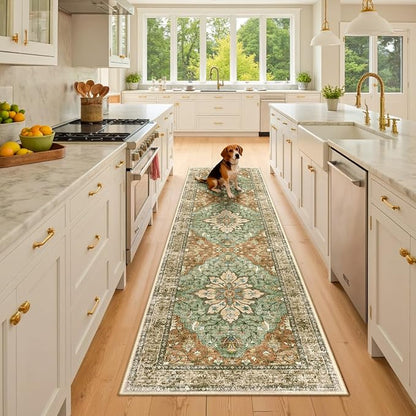 RELEANY Washable Area Rug, Runner 2'x8', Brick/Brown/Green | Non-Slip, Water - Image 3
