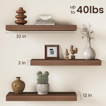 32Inch Walnut Floating Shelves for Wall, 12 Inch Deep Shelves for Bedroom - Image 3