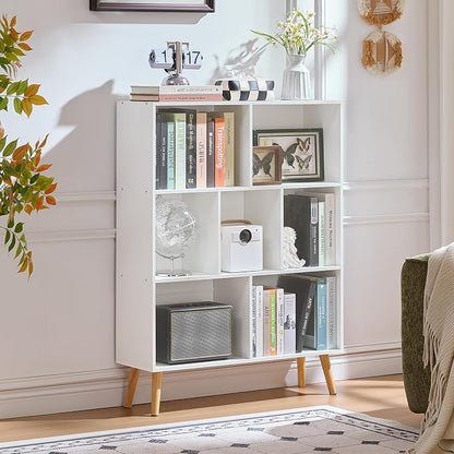 LEYAOYAO Cube Bookshelf 3 Tier Mid-Century White Modern Bookcase - Image 2