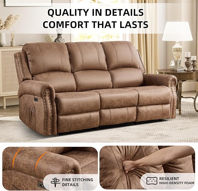 EBELLO 2 Pieces Power Reclining Sofa Set, Faux Leather Reclining Living Room - Image 6