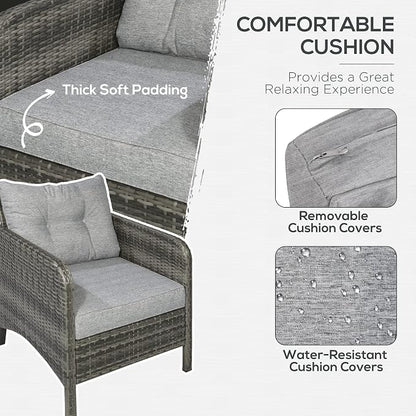 Outsunny 5 Pieces Rattan Wicker Lounge Chair Outdoor Patio Conversation Set - Image 4
