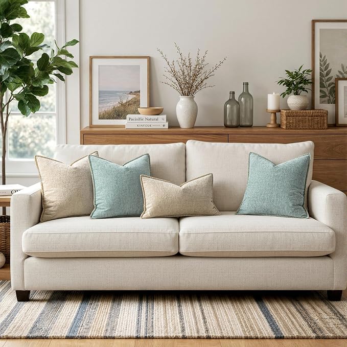 MIULEE Decorative Couch Throw Pillow Covers 20x20 Inch Coastal Light Blue | 2 - Image 5