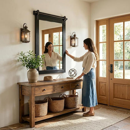 24"x36" Black Barn Door Wall Mirror, Solid Wood Framed Rustic Accent Mirror - Image 2