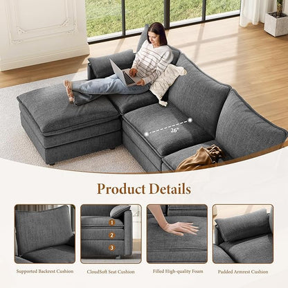 Vesgantti 108" Sectional Sleeper Sofa, 6-Seater Oversized Modular Cloud Couch - Image 4