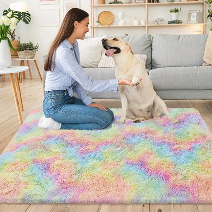 Small Fluffy Rainbow Colorful Area Rug - Image 2