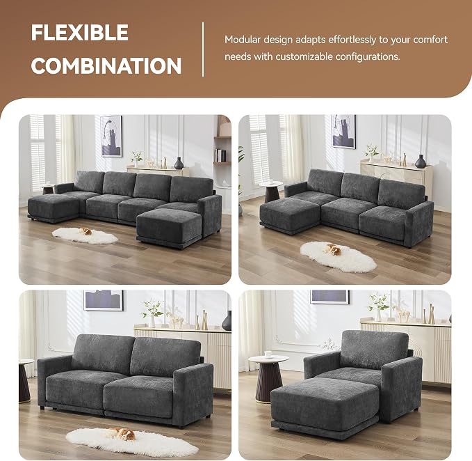 143.8" Modular Sectional Sofa Modern Chenille U Shaped Couch - Image 5