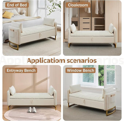 66" End of Bed Storage Bench King Size, Velvet Storage Benches - Image 8