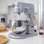 Kenmore Elite Heavy-Duty 6 Qt Bowl-Lift Stand Mixer, 600 Watts, with Flat Beater, Wire Whisk, Dough Hook, Stainless Steel Bowls, LED Light, Digital Countdown Timer, Metallic Grey