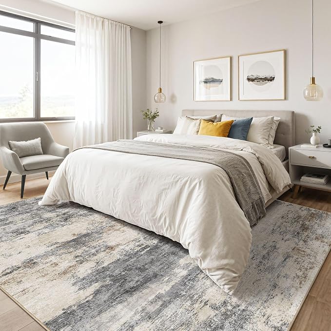 LOONGRUG 3x5 Rug Machine Washable Neutral Modern Soft Rug Grey Brown | Stain - Image 4