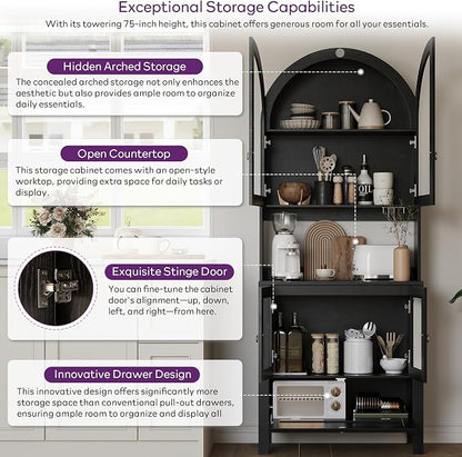 TYBOATLE 75'' Tall Arched Cabinet w/Accessible Storage Area, China Cabinet - Image 7
