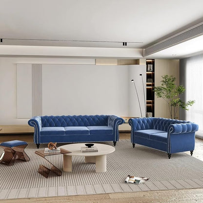 Chesterfield 3 Seater Sofa, Modern Velvet Tufted Couch 3 Seater - Image 7