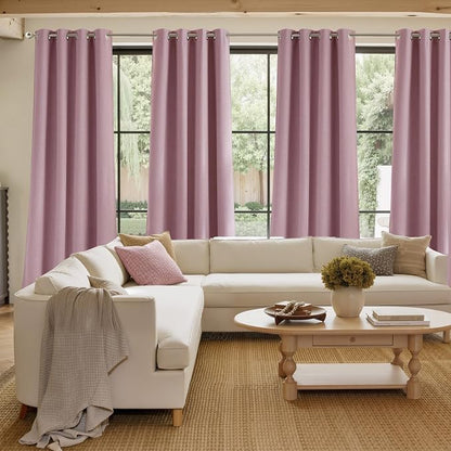 NICETOWN Pink Faux Linen Room Darkening Rod Pocket Curtains 63 inch Length - Image 4
