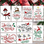 Christmas Stencils for Painting 12x8” Large Christmas Stencil Cardinal Believe Snowman Xmas Holiday Drawing Templates for Wood Shirts Door Mat Porch Hanger Decor(XMS Stencil 14-9p/12x8in)