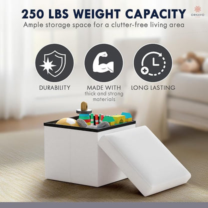 Ornavo Home Small Storage Ottoman Foldable Collapsible Cube Square Linen - Image 6