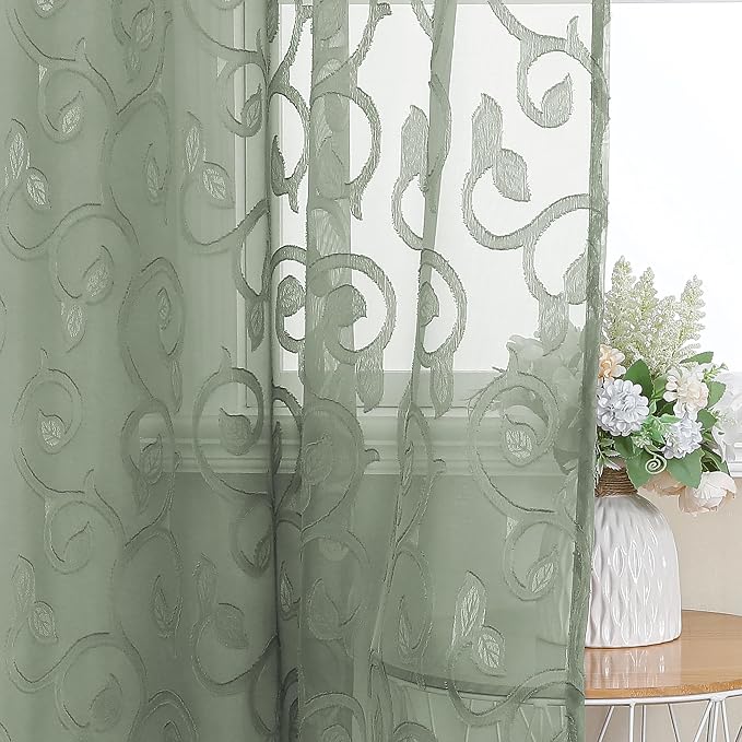 Furman Sheer Sage Green Curtains 84 inches Long - Image 3