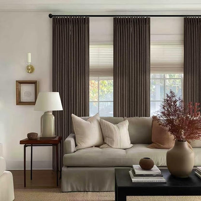 Dark Chocolate 120 Inch Pinch Pleated Semi Sheer Linen Curtains 2 Panels | - Image 8
