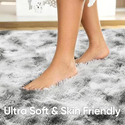 3x5 Tie-Dyed Grey and White Fluffy Area Rug Non-Slip - Image 5