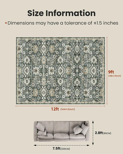 AMADA HOMEFURNISHING 9x12 Washable Area Rug, Low-Profile Large Area Rug - Image 2