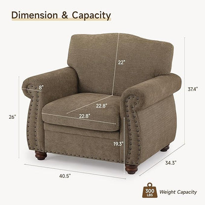 ONBRILL Nailhead Trim Armchair, Rolled Arm Accent Chair - Image 2