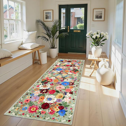 Rug for Hallways Kitchen Runner 2x8 Green | Non Slip Washable Rugs - Image 2