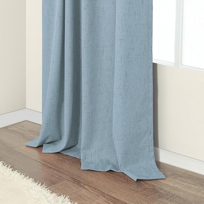 Dusty Stone Blue Completely Blackout Curtains Back Tab Loop Pocket Bedroom - Image 8