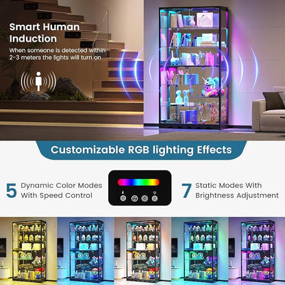 Large Display Cabinet with Glass Doors, 8-Tier RGB Curio Cabinet with Smart - Image 3
