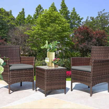 Greesum 3 Pieces Patio Furniture Sets Outdoor PE Rattan Wicker Chairs - Image 2