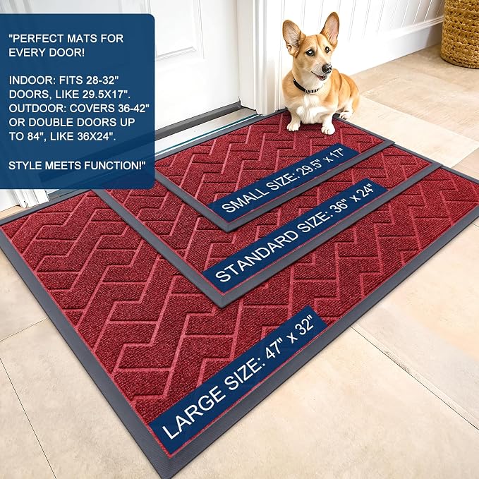 OLANLY Front Door Mat Outside 29.5x17, All-Season Absorbent Rubber Doormat | - Image 2