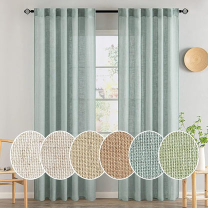 MIULEE Sea Green Linen Curtains 37x84 Inch Length by MIULEE