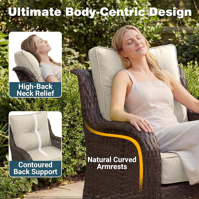 Patio Furniture Set, High Back Swivel Rocker Chairs, Weather Resistant Olefin - Image 4
