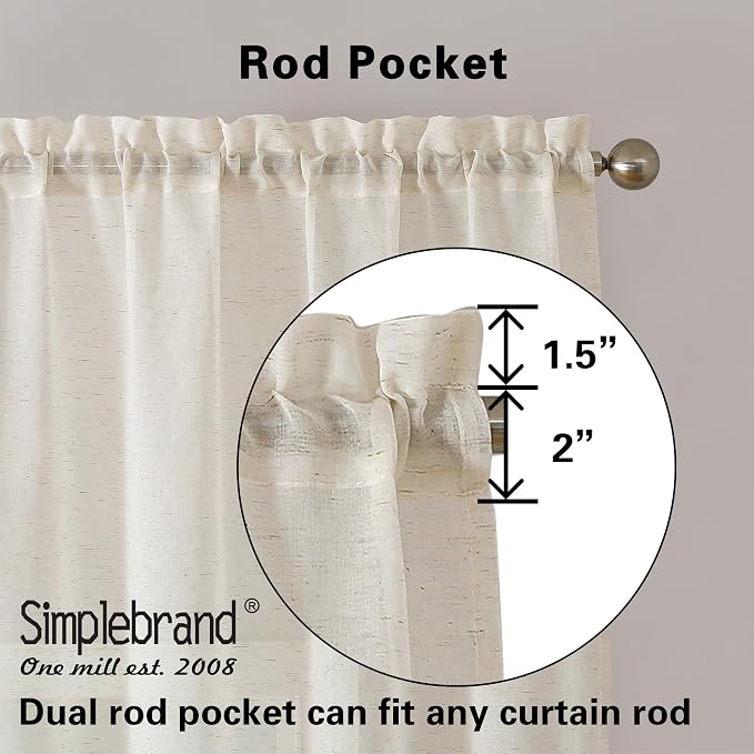 Simplebrand Natural Linen Textured Sheer Curtains 72 inches Long 2 Panels - Image 4