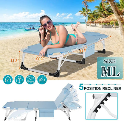ABORON Oversized Folding Sun Tanning Chair, 3 in 1 Heavy Duty Chaise Lounge - Image 5