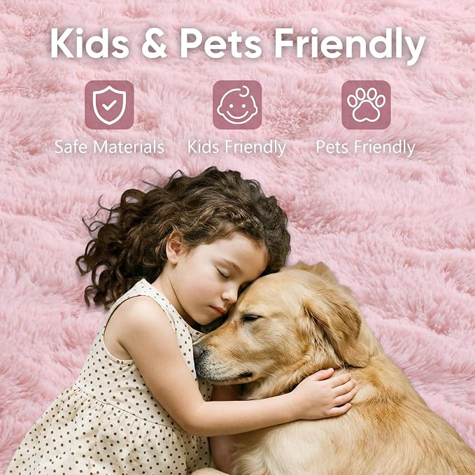 Noahas 4'x5'3'' Pink Fluffy Soft Area Rug Non-Slip - Image 7
