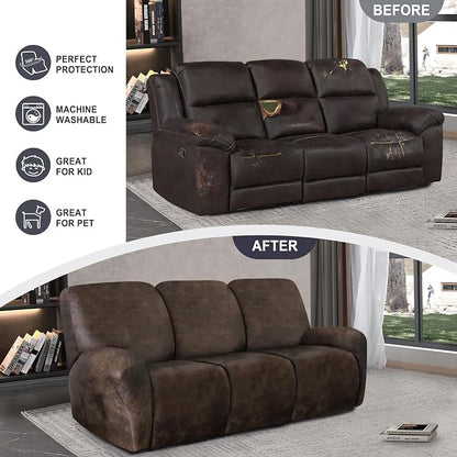 ANARACHON Leather Look Recliner Couch Cover, 8-Pieces Stretch Recliner Sofa - Image 6