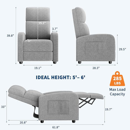 GarveeHome Linen Fabric Manual Recliner Chair, - Image 3