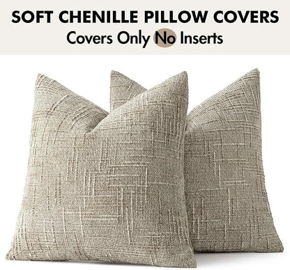 MIULEE Chenille Textured Throw Pillow Covers Light Brown 20x20 Set of 2 | - Image 7