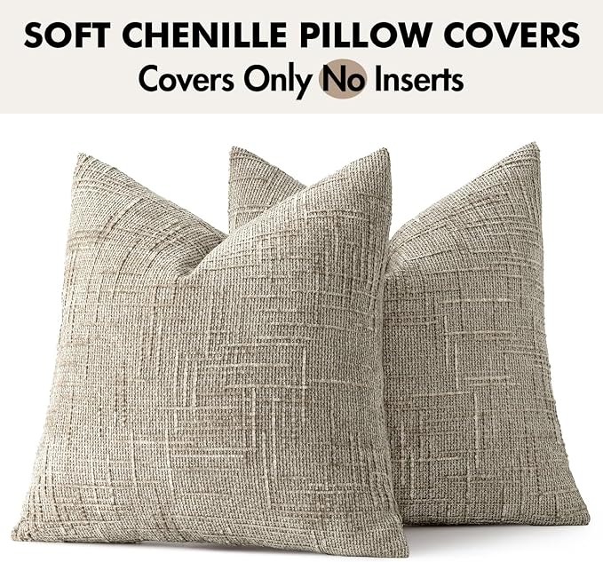 MIULEE Chenille Textured Throw Pillow Covers Light Brown 18x18 Set of 2 | - Image 7