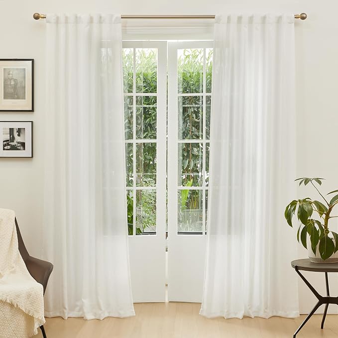 MYSKY HOME Natural Curtains 84 Inches Long, Semi Sheer Light Filtering Soft - Image 2
