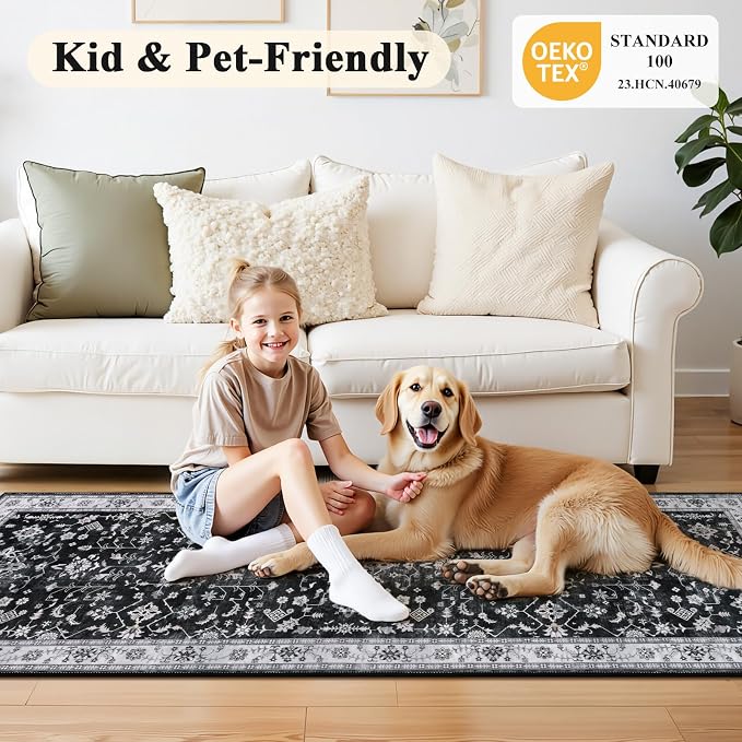 HEBE Hallway Runner Rug 2'x8', Washable Non Slip Kitchen Rug Runner | Soft Boho - Image 7