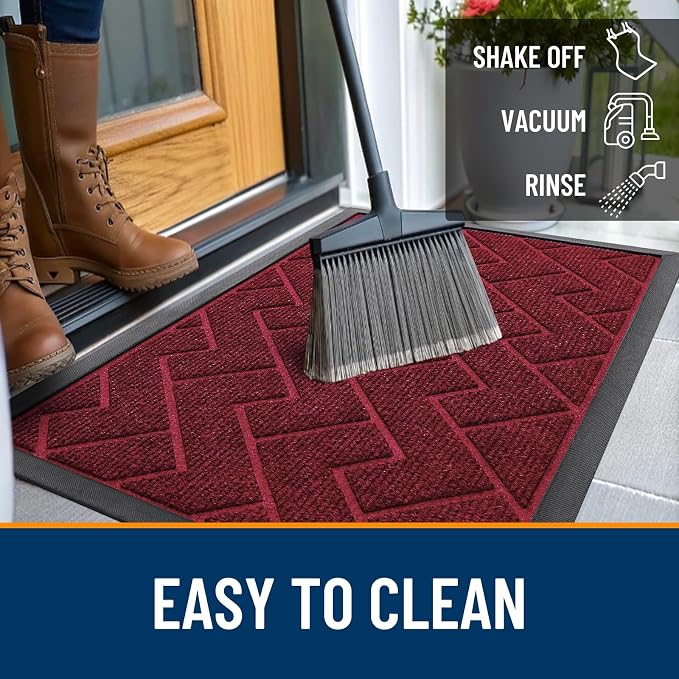 OLANLY Front Door Mat Outside 71x47, All-Season Absorbent Rubber Doormat | Wine - Image 6