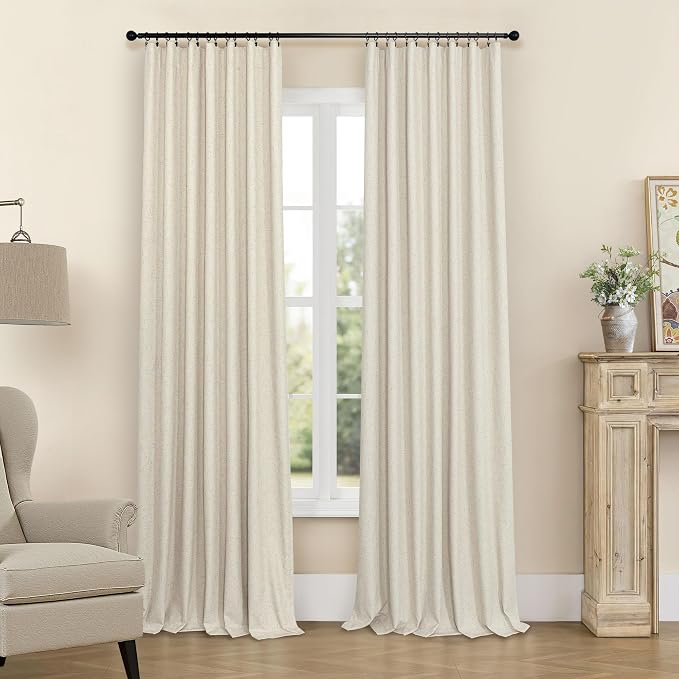 100% Blackout Neutral Curtains for Living Room 96 Inches Long 8 ft Faux Linen - Image 9