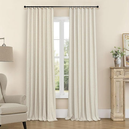 100% Blackout Neutral Curtains for Living Room 96 Inches Long 8 ft Faux Linen - Image 9