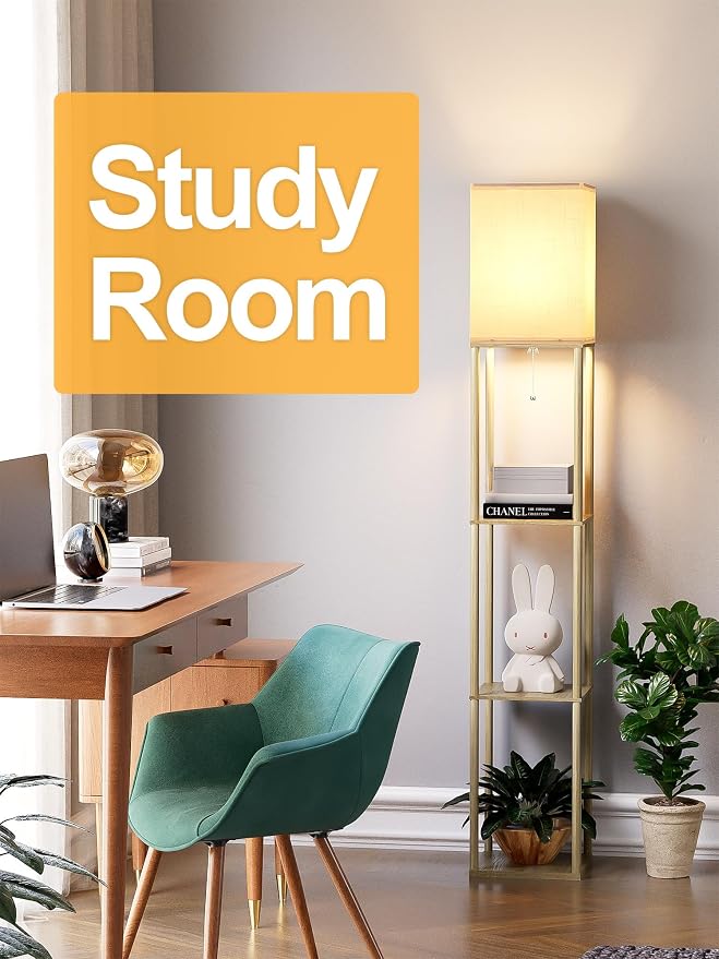 Floor Lamp with Shelves for Living Room Natural Wood, Shelf Floor Lamp with 3 - Image 7