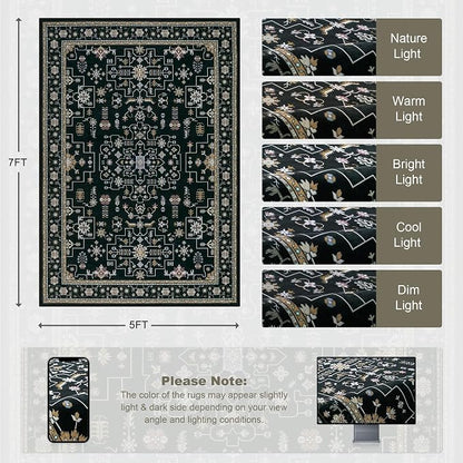 5x7 Area Rugs Living Room: Washable Vintage Rug - Image 2