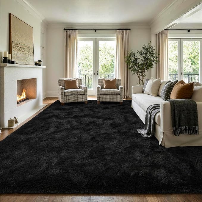 9x12 Extra Large Black Fluffy Area Rug Non-Slip by ModernHomeDecor