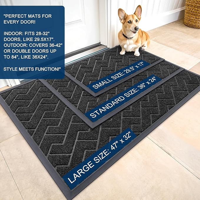 OLANLY Front Door Mat Outside 35x23, All-Season Absorbent Rubber Doormat | Black - Image 2