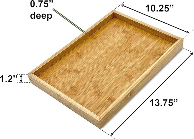 Bam & Boo - Natural Bamboo Serving Tray Modern Rectangular - for Food, Drinks, Decor, Vanity in Home, Kitchen, Bathroom, Coffee Table, Bed(Large, 13.75” x 10.25" x 1.2")
