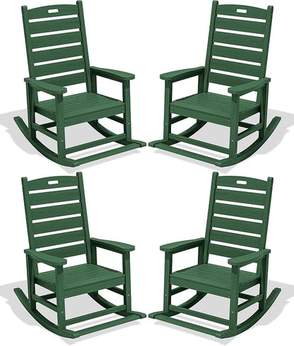 SERWALL Outdoor Rocking Chair Set of 4, Oversized HDPE Patio Rocking Chair by SERWALL